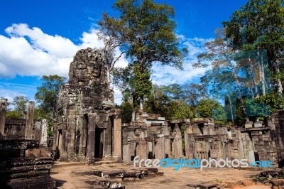 Bayon Temple With Giant Stone Faces, Angkor Wat, Siem Reap, Cambodia Stock Photo