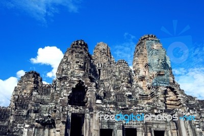 Bayon Temple With Giant Stone Faces, Angkor Wat, Siem Reap, Cambodia Stock Photo