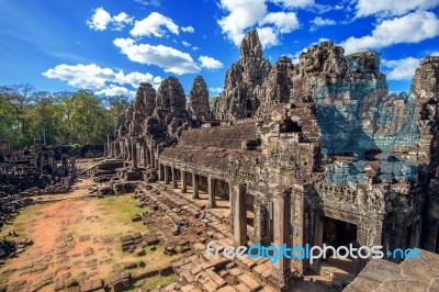 Bayon Temple With Giant Stone Faces, Angkor Wat, Siem Reap, Cambodia Stock Photo