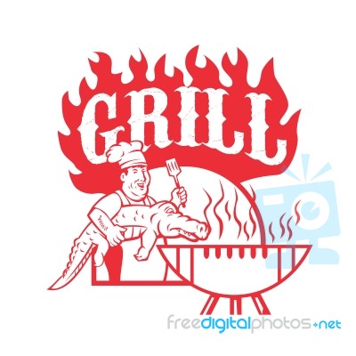 Bbq Chef Carry Gator Grill Retro Stock Image