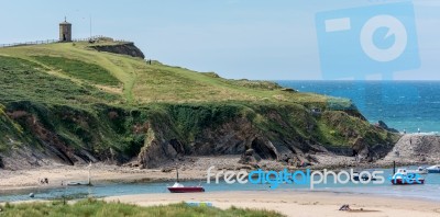 Beach And Harbour In Bude In Cornwall Stock Photo