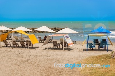 Beach At Upscale Part Of Cartagena Called Bocagrande, Colombia Stock Photo