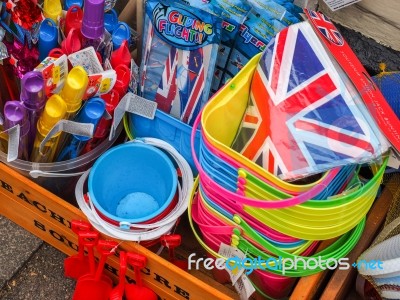 Beach Goods On Sale Outside A Shop In Southwold Stock Photo