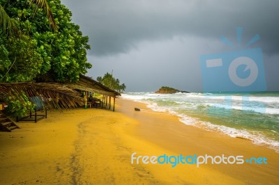 Beach Hut In A Storm Stock Photo