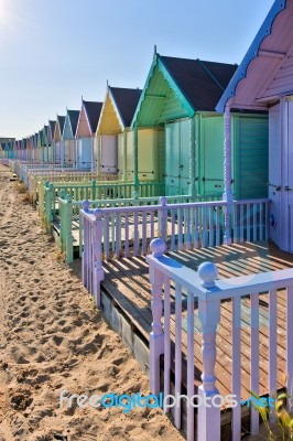 Beach Huts At West Mersea Stock Photo