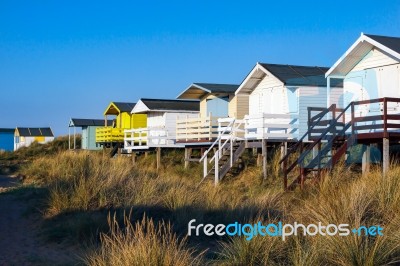 Beach Huts In Old Hunstanton Stock Photo