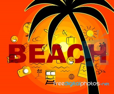 Beach Icons Indicates Seafront Coast And Symbols Stock Image