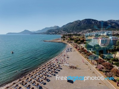 Beach In Bar Town Located On The Adriatic Sea In Montenegro Stock Photo