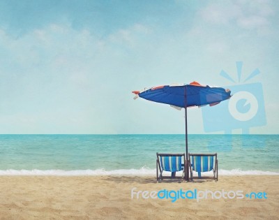 Beach In Retro Style Stock Photo