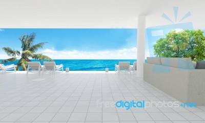 Beach Living On Sea View And Blue Sky Background-3d Rendering Stock Image