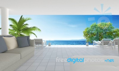 Beach Living On Sea View And Blue Sky Background-3d Rendering Stock Image