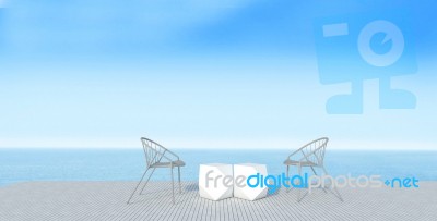 Beach Lounges With Sundeck On Sea View For Vacation And Summer-3… Stock Image