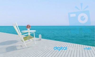 Beach Lounges With Sundeck On Sea View For Vacation And Summer-3… Stock Image