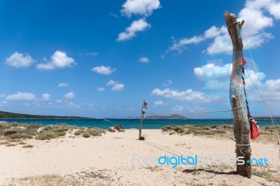 Beach Volleyball Net At Porto Liscia In Sardinia Stock Photo