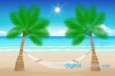 Beach With A Hammock Stock Image