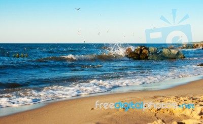 Beach With Waves Stock Photo