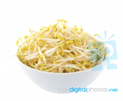 Bean Sprouts In Bowl On White Stock Photo