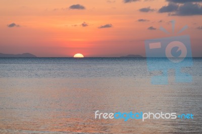 Beatiful Golden Tropical Beach Sunset,samui Thailand Stock Photo