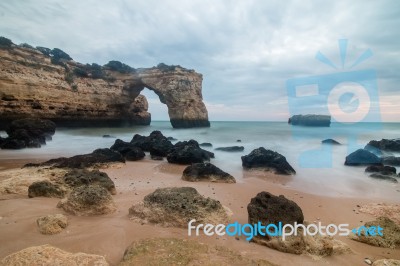 Beautiful Albandeira Beach, Algarve, Portugal Stock Photo