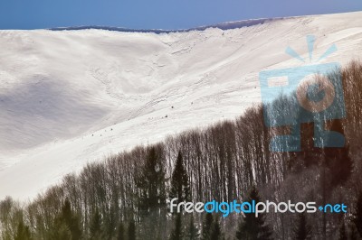 Beautiful Alps Winter Panoramic Aerial View Stock Photo