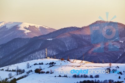 Beautiful Alps Winter Panoramic Aerial View Stock Photo