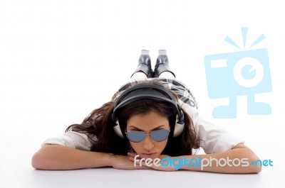 Beautiful American Woman With Headphone Stock Photo