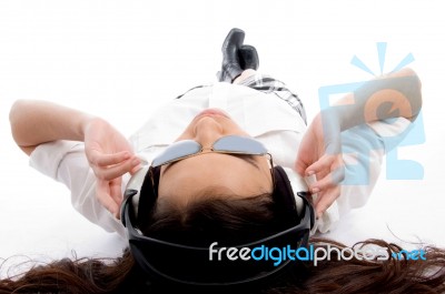 Beautiful American Woman With Headphone Stock Photo