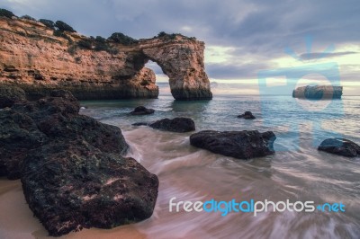 Beautiful Beach Of Albandeira Stock Photo