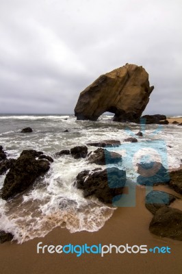 Beautiful Beach Of Santa Cruz, Located In Torres Vedras, Portugal Stock Photo