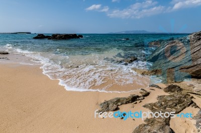 Beautiful Beach With Rock Stock Photo