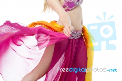 Beautiful Belly Dancer In Motion Stock Photo