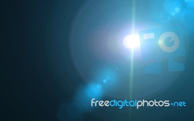 Beautiful Blue Digital Lens Flare In Black Background Horizontal Frame Stock Image