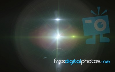 Beautiful Blue Digital Lens Flare In Black Background Horizontal Frame Stock Image