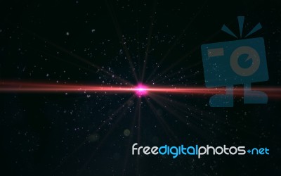 Beautiful Blue Digital Lens Flare In Black Background Horizontal Frame.sun Burst On Space Background Stock Image