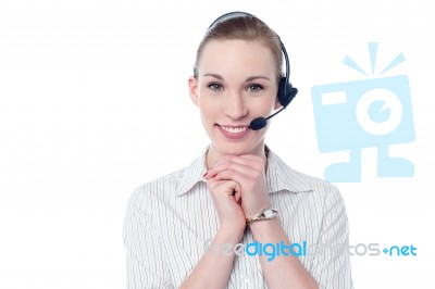 Beautiful Call Center Woman With Headset Stock Photo