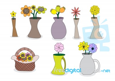 Beautiful Cartoon Flower Vases Stock Image