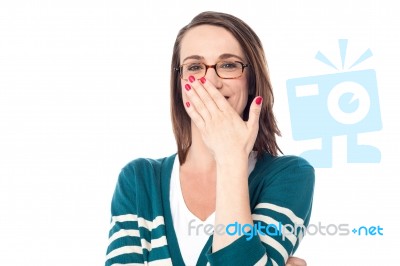 Beautiful Caucasian Woman Chuckle Stock Photo