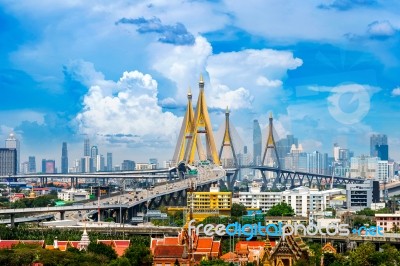 Beautiful Cityscape Of Bangkok And Highway Bridge In Thailand Stock Photo