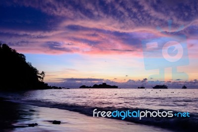 Beautiful Cloud And Sky At Sunrise On The Beach Stock Photo