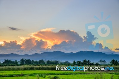 Beautiful Clouds, Dark Clouds And Warm Stock Photo