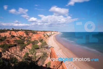 Beautiful Coastline Of Olhos D'agua Near Vilamoura Stock Photo