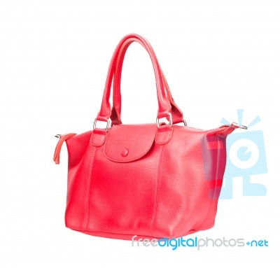 Beautiful Color Of Pink Leather Fashion Hand Bag Isolated White Stock Photo