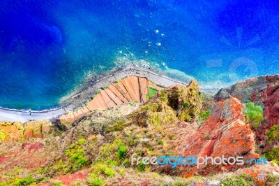 Beautiful Colorful Coastal Landscape With Blue Sea Stock Photo