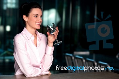 Beautiful Corporate Lady Drinking Water Stock Photo