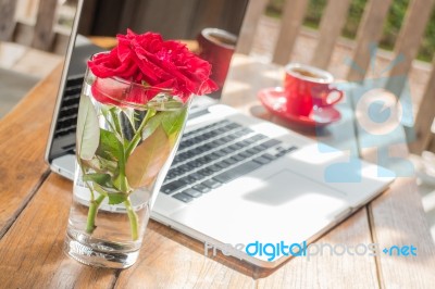 Beautiful Creative Wooden Work Station Stock Photo