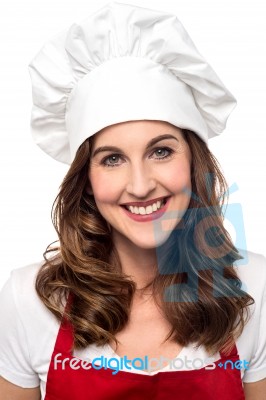 Beautiful Female Chef Posing Stock Photo