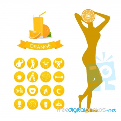 Beautiful Female Figure With Orange Fruit Stock Image