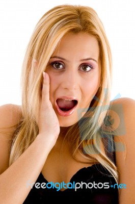 Beautiful Female In Surprising Pose Stock Photo