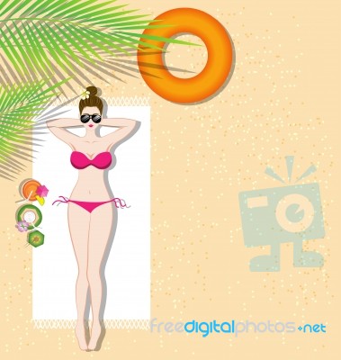 Beautiful Girl Lying On The Beach Stock Image