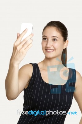 Beautiful Girl Taking Selfie Stock Photo